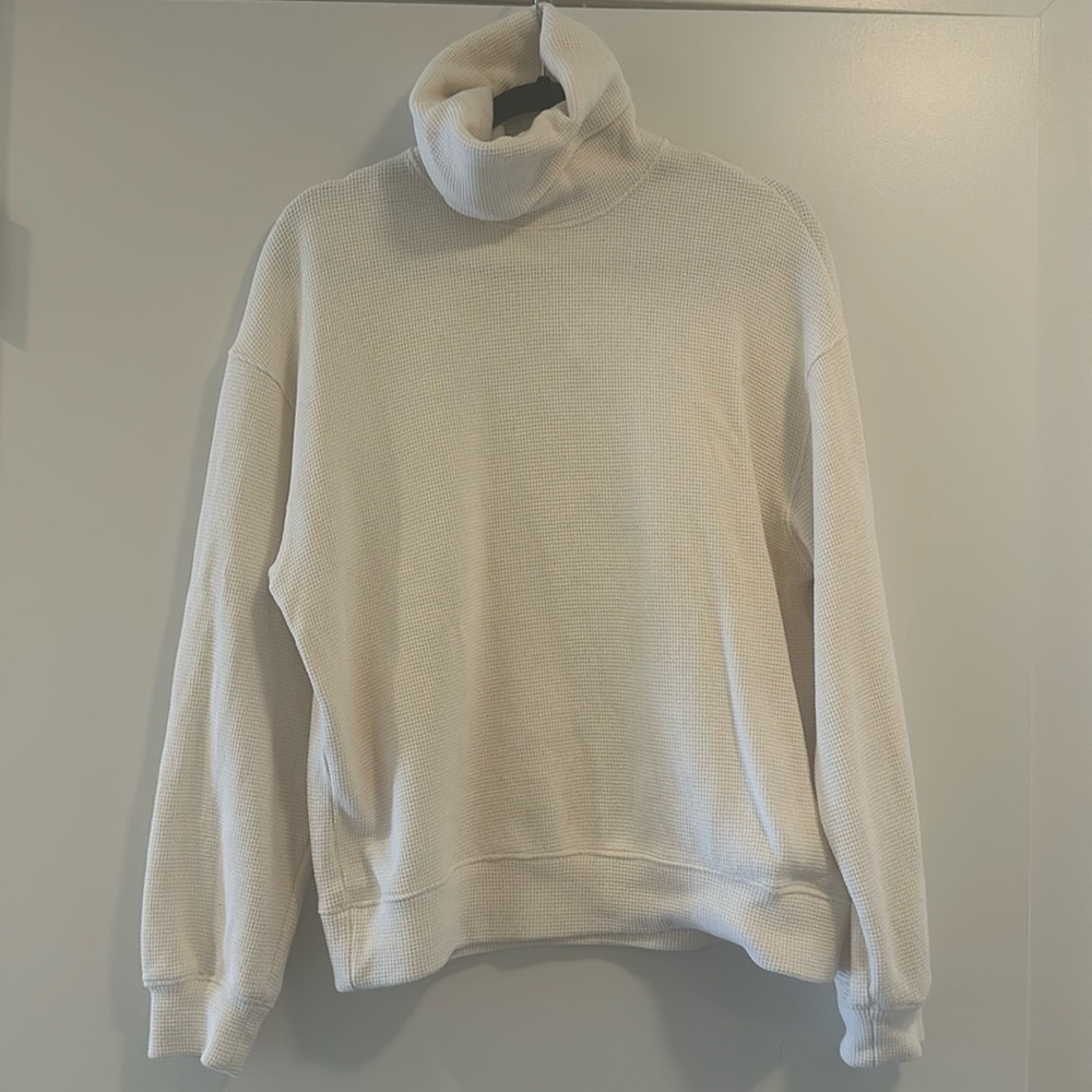 FOR DAYS White Oversized Waffle Turtleneck